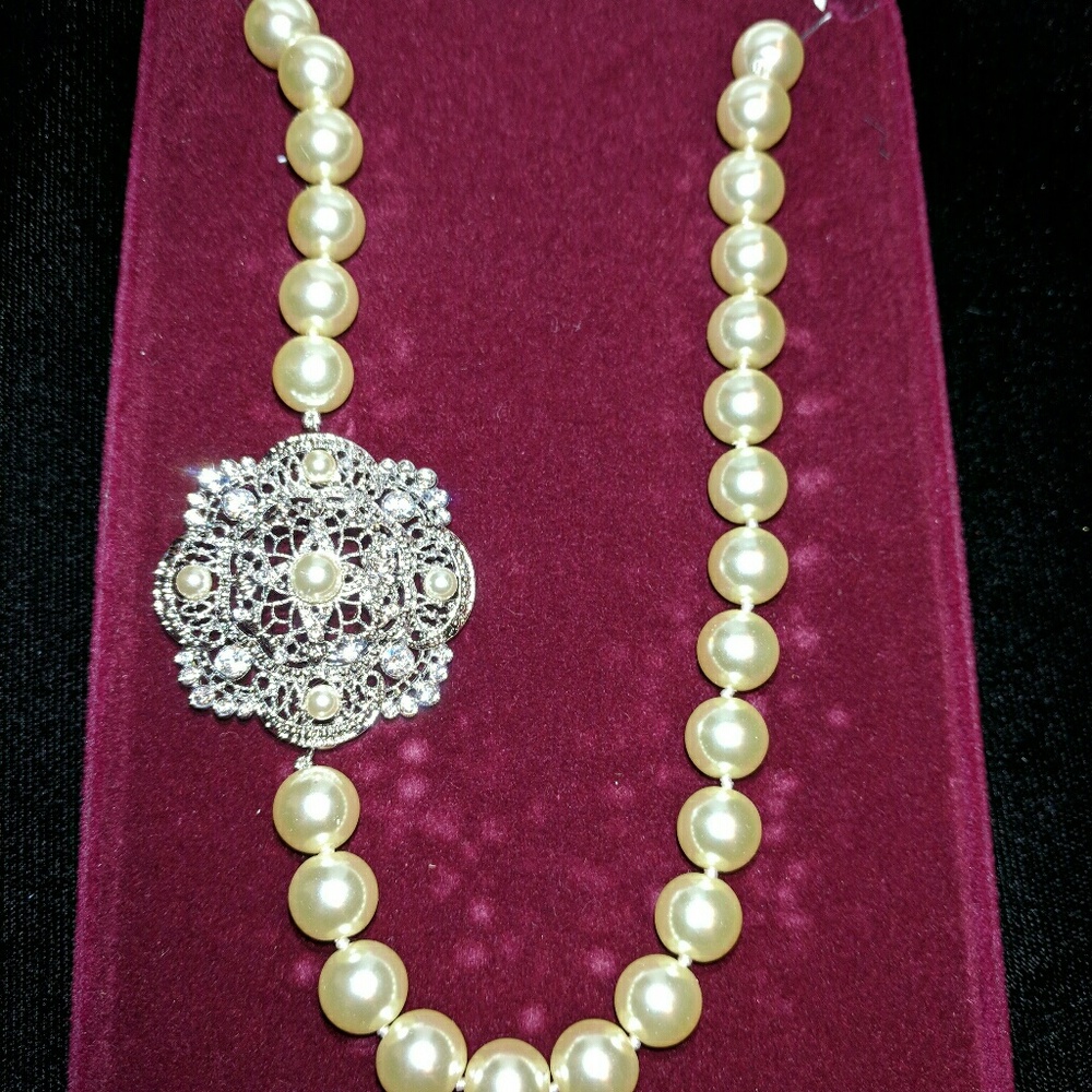 Jacqueline Kennedy Faux Pearls with Silver Charm